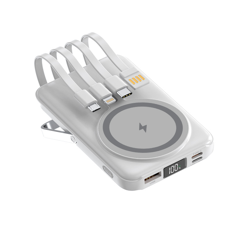 22.5W Magnetic Power Bank Wireless Fast Charging Portable Charger with Cable Stand External Battery for IPhone Iwatch Magsafe: WHITE / 30000mAh