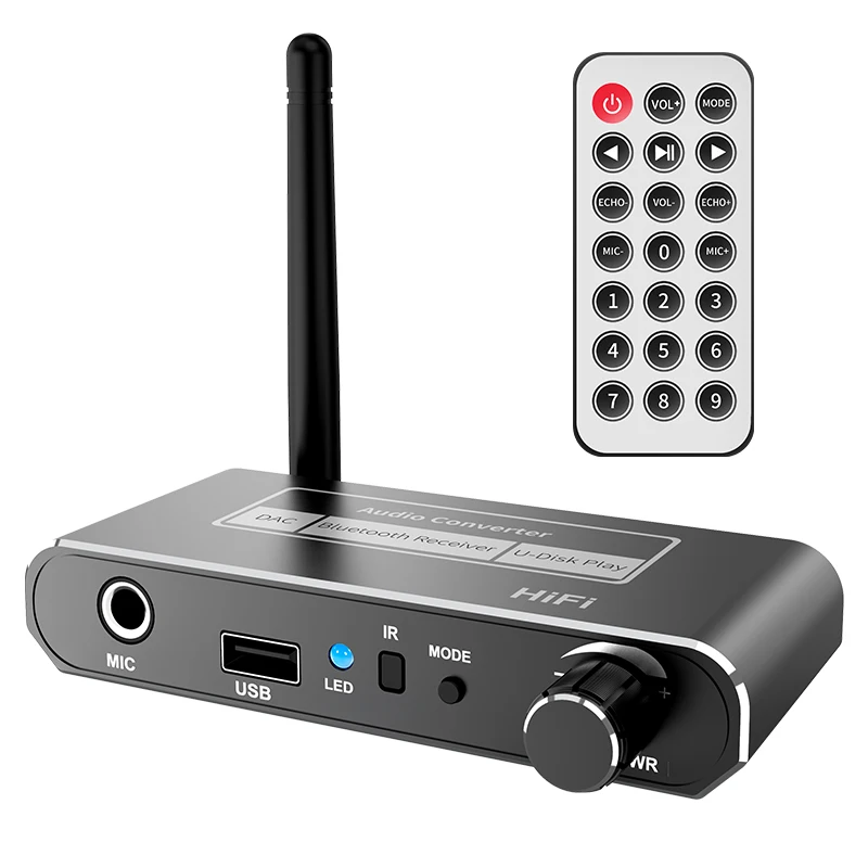 Receptor de Audio DAC HIFI con Bluetooth 5,2, convertidor Coaxial Digital a analógico de 3,5mm, AUX, RCA, micrófono, adaptador inalámbrico ESTÉREO: Default Title