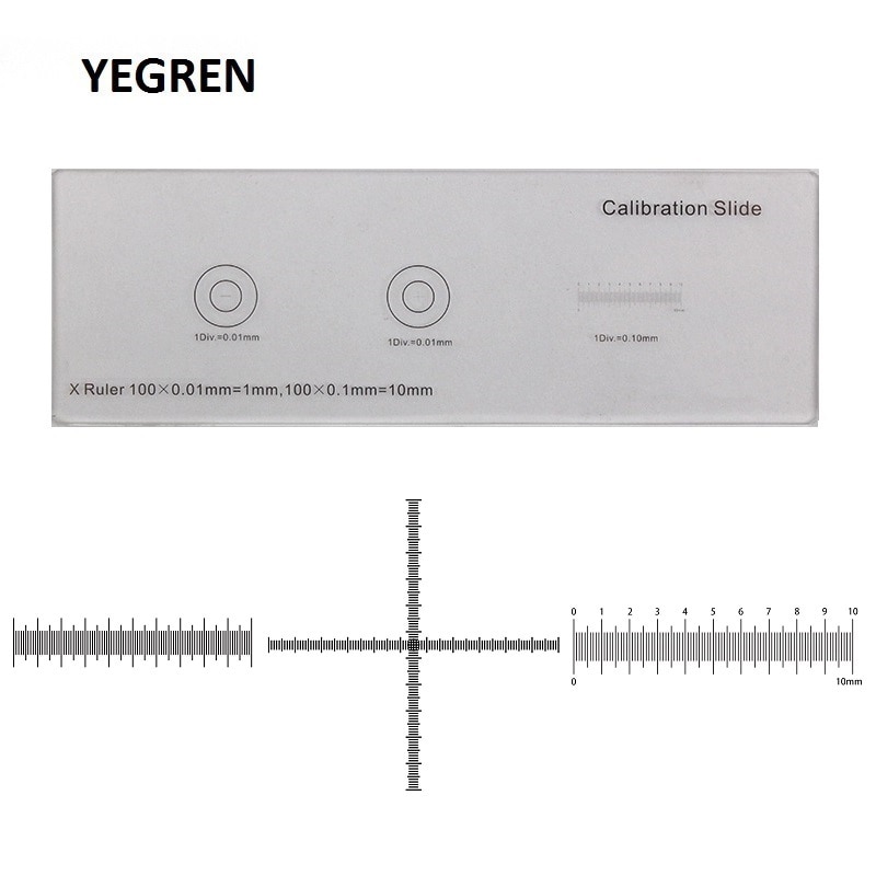 DIV 0.01 mm 0.1 mm Calibration Slides Microscope Stage Micrometer Horizontal Ruler Cross Scale Ruler 3 Measurement Glass Slide