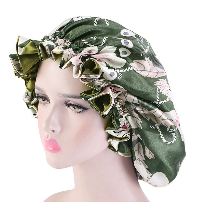 Large Satin Linned Bonnet Sleep Caps Double-sided Reversible Bonnet Hat Silky Night Sleep Cover Cap Ladies Hair Styling Tool: Type 6
