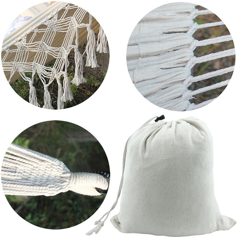 Canvas Hammock Swing Outdoor Camping Trip White Tassel Style Outdoor Furniture