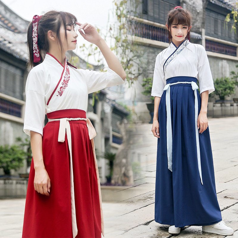 Hanfu Kostuum Chinese Stijl Borduurwerk Hanfu Kostuum Chinese Oude En Traditionele Vrouwen Kleding Volksdans Kostuum DQL1151