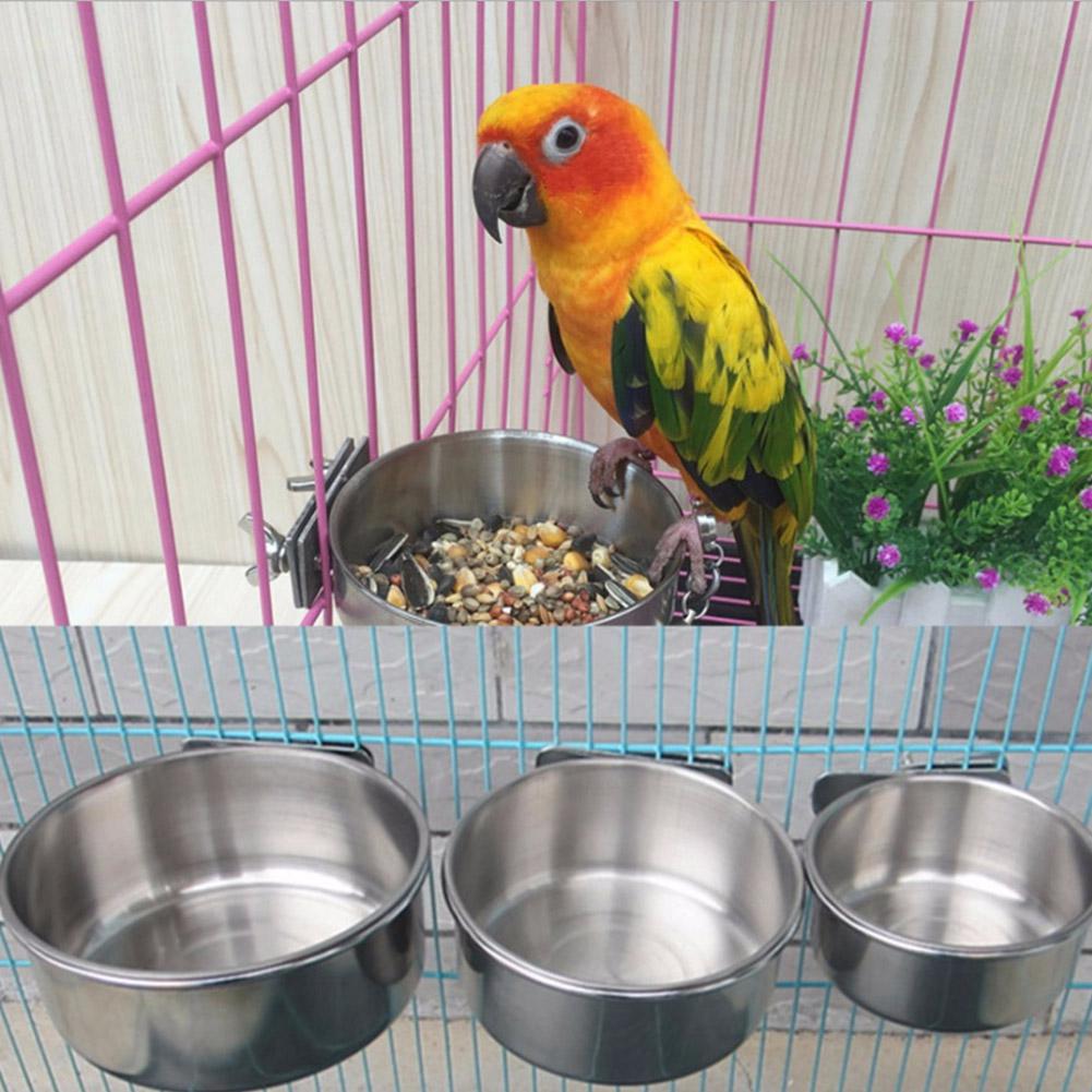 Bird Cage Accessories Cockatiel Parakeet Feeding Food Bowls Cups Pets Birds Parrot Stainless Steel Feeders