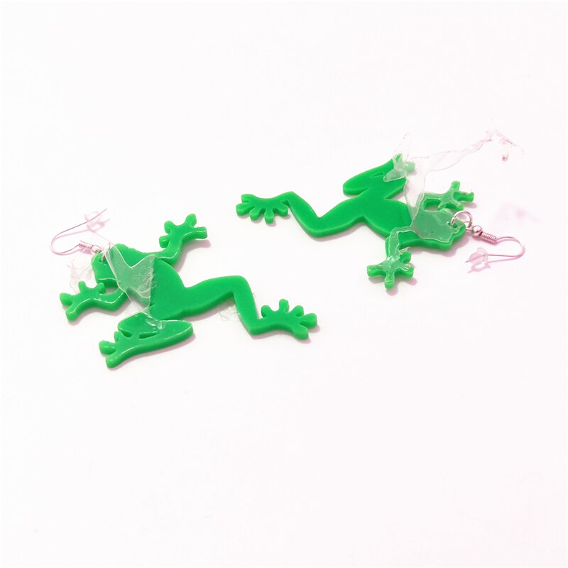 KUGUYS Frog and Leaf Dangle Earrings for Women Girls Acrylic Jewelry Green Animal Novel Festival Accessories