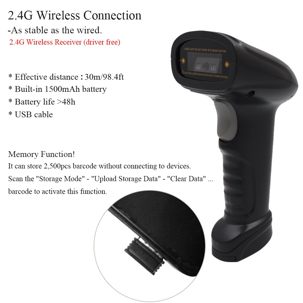 Aibecy Handheld 2.4G Draadloze Usb Bedrade 1D Barcode Scanner Ccd Bar Code Reader Voor Windows Mac Android Os