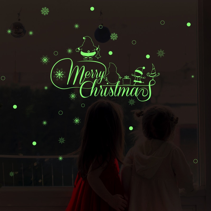 Lichtgevende Vrolijk Kerstfeest Muurstickers Glow in de donkere slaapkamer Woonkamer interieur Vinyl muurstickers Kerst decoratie