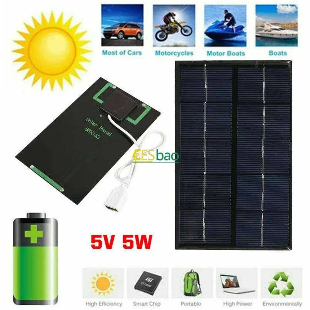 Solar Panel USB Waterproof Outdoor Hiking Camping Portable Battery Mobile Phone Charging Bank Charging Panel