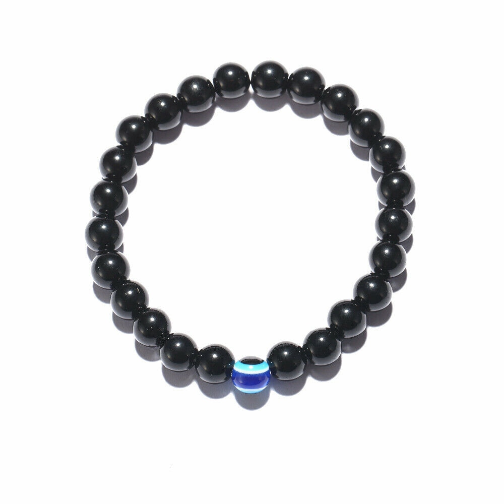 Turkish Evil Eyes Bracelet Black Natural Stone Beads Obsidian Men Braslet for Women Men Yoga Hand Jewelry Accessories