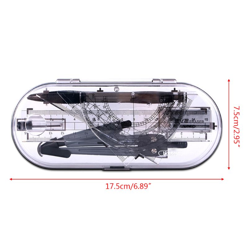 8pcs/set Portable Precision Geometry Protractor Drawing Compass Ruler Pencil Essentials Math Study Tool Kit