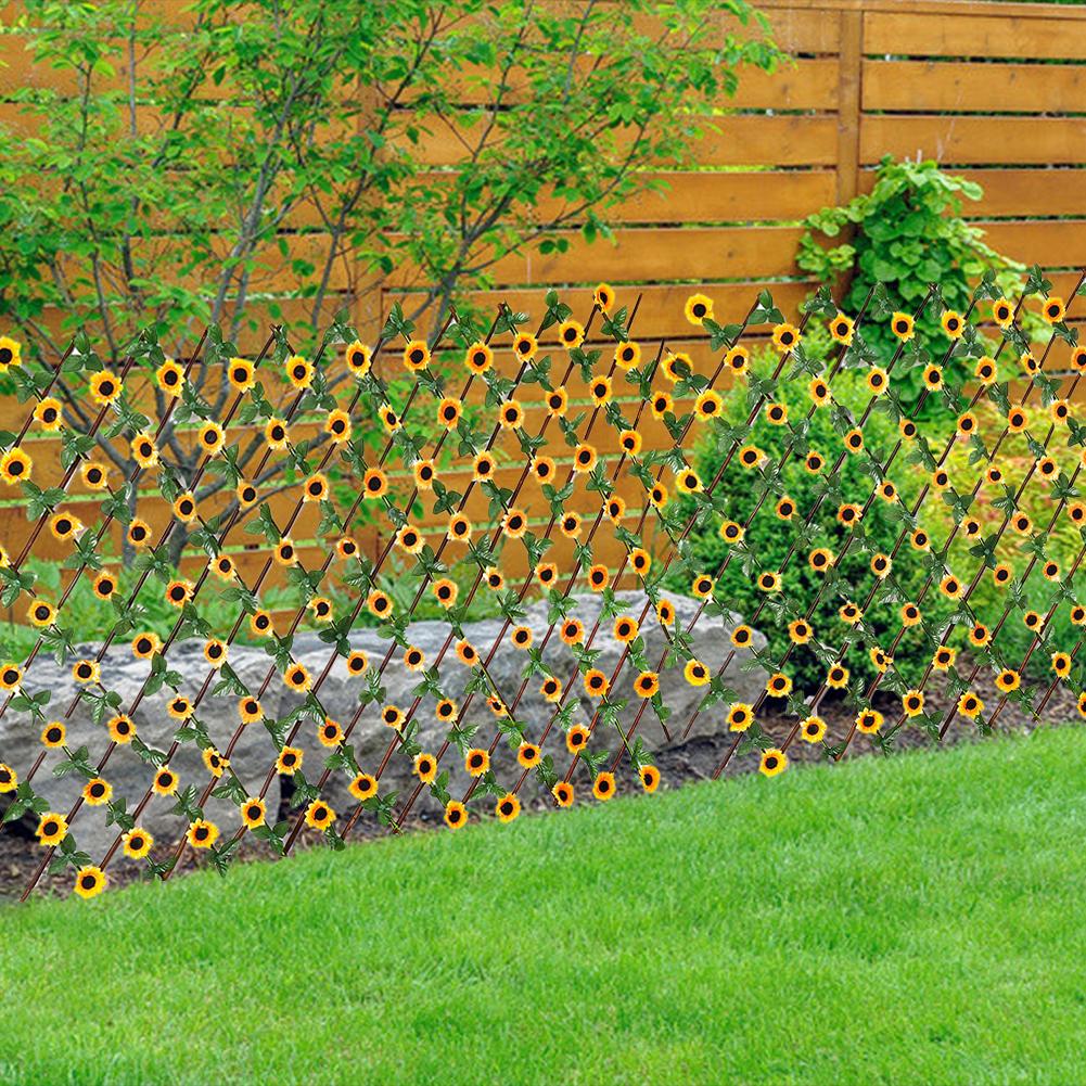 Expanding Trellis Fence Retractable Fence With Artificial Sunflower Leaves Plant Fence UV Privacy Screen For Garden Home Decor