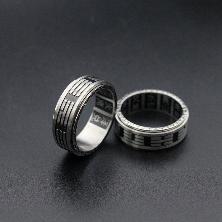 Anillo básico giratorio de 8mm para hombre, acero inoxidable, Vintage, Tai Chi, Mantra, negro, Spinner, Punk, joyería de la suerte