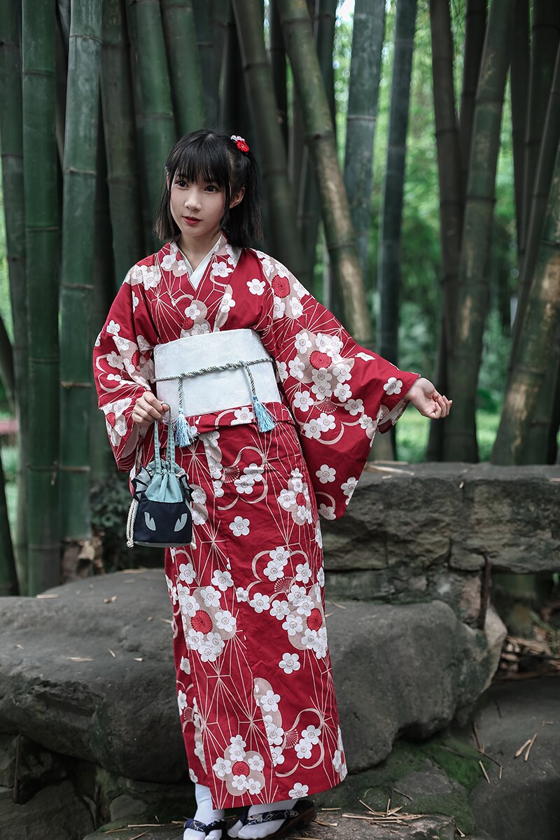 Traditionell japansk blommig kimono med bälte dam bomull yukata klänning japan sexiga dansföreställningar cosplay kostym  a60514