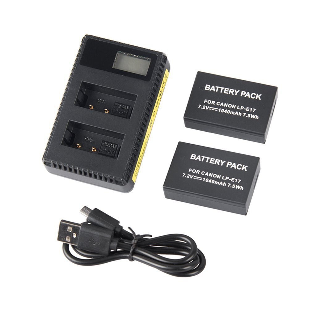 LP-E17 2Pcs 1040Mah Lithium-Ion Batterij + Lcd Display Dual Charger + Usb Kabel Set Geschikt voor Eos 77D 750D 760D