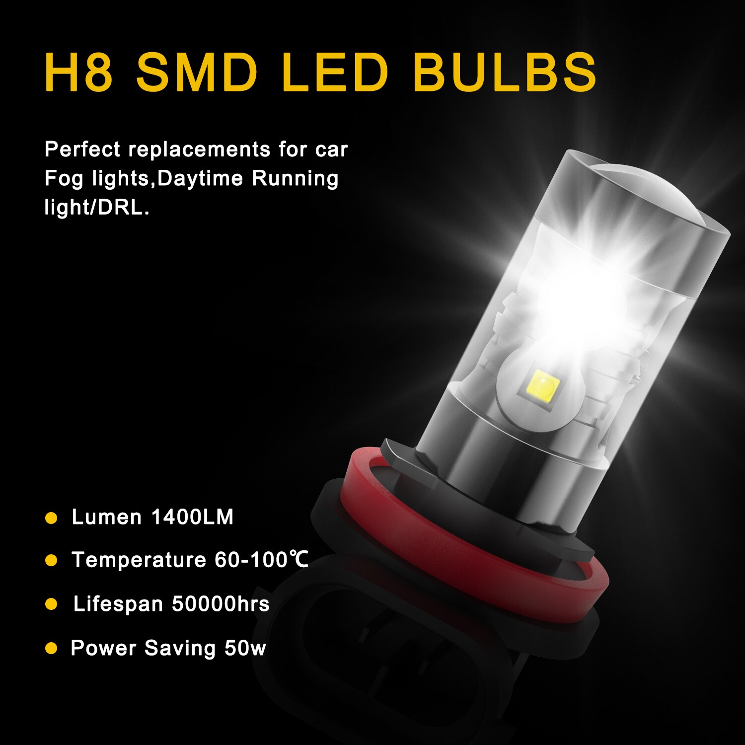 2x PSX24W LED H16 H10 H11 H8 Antibrouillard 9006 HB4 H7 Auto Ampoule 880 881 50W LED Ampoule Voiture Diurne DRL Lampe 6000K Blanc