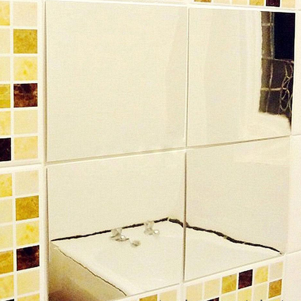 9Pcs DIY Square Mirror Effect Wall Sticker Decal Mosaic Rest Room Window Kitchen Decor Living Room Kitchen TV Backdrop Decor