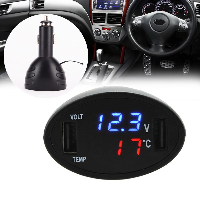 3in1 12V/24V Temperatuur Meter Voltage Gauge Sigarettenaansteker Accessoire Digitale Led Auto Voltmeter Thermometer Auto Usb lader