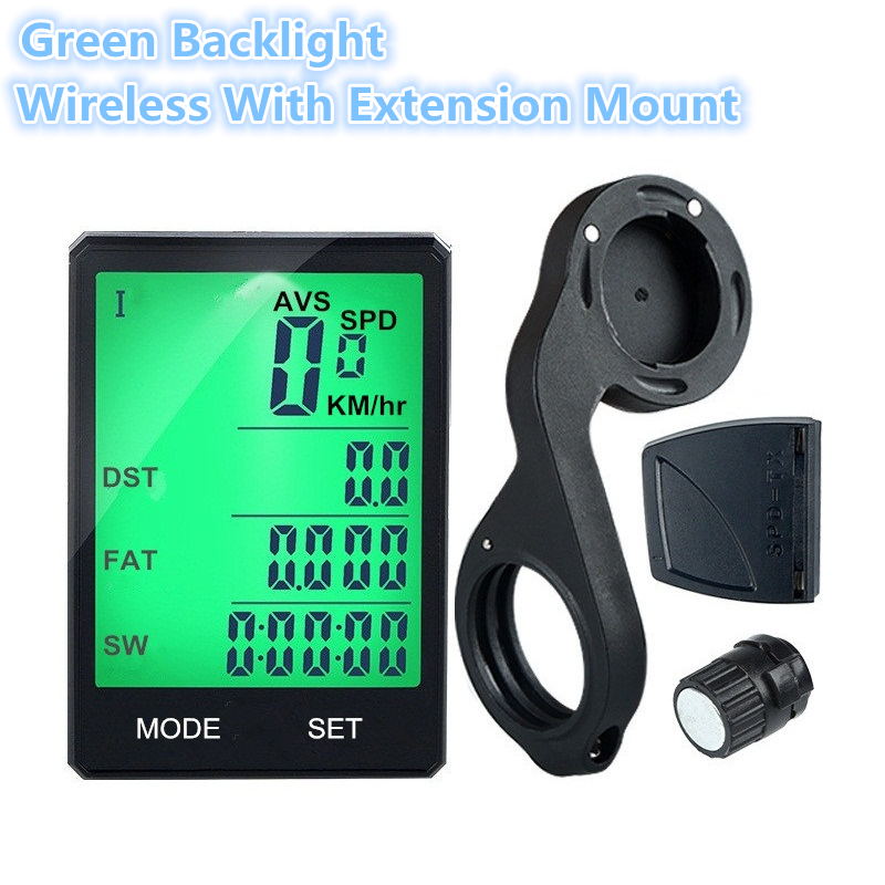 INBIKE Mountain Fiets Computer 2.8 Inch Groot Scherm Fiets Digitale Snelheidsmeter Waterdichte Draadloze Fietsen Meetbare Stopwatch: Green Wireless Mount