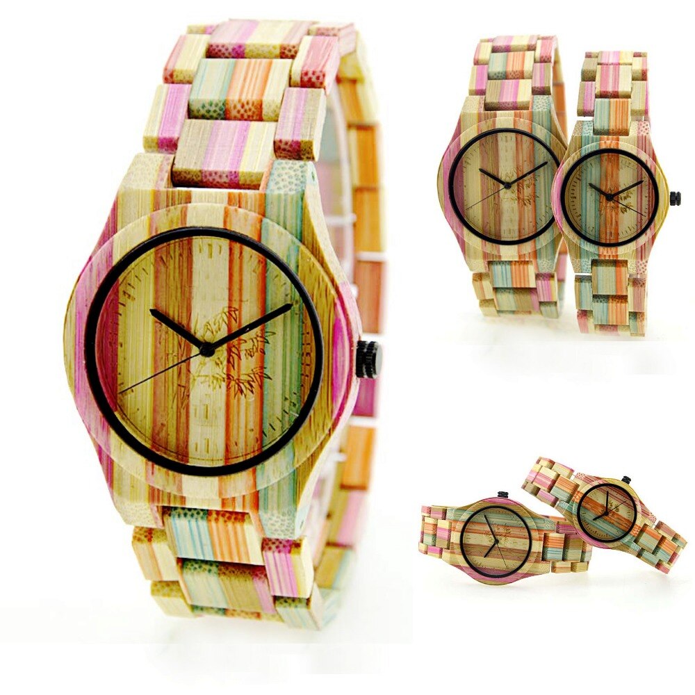 Vrouwen regenboog houtnerf horloge vrouwen houten polshorloge quartz houten horloges relogio feminino relojes voor mannen vrouwen