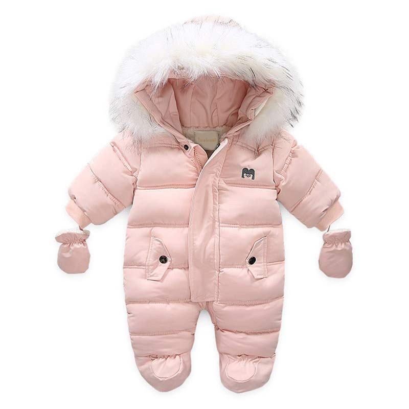 Bear leader babymeisjeskleding met pluche voering, babyromper, winter, dikke overall voor peuters, babyjongenspakje met bont en capuchon, baby-onesie: Ah1150 roze / 12m