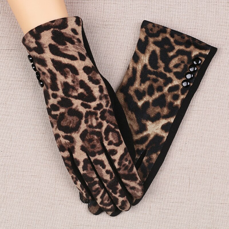 Kvinders vinter leopard handsker tynde kashmir varme fuldfinger touch screen handsker kvindelige uld varme  k11 #39