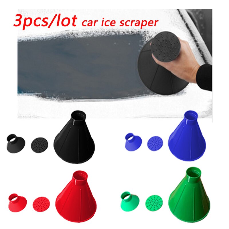 3 unids/lote raspador de hielo mágico para coche, instrumento para limpiar vidrios embudo exterior, removedor de nieve, herramienta para coche, raspador de hielo en forma de cono