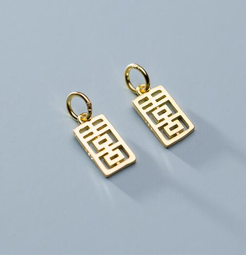 925 sterlingsølv klassisk kinesisk lykke udhulet charms simple par håndværk sølv vedhæng gør-det-selv smykker fund: 3 guld 1 stk