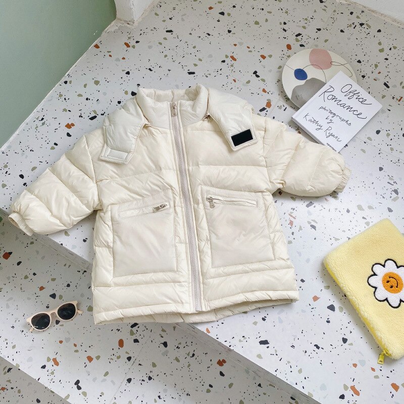 Wintermeisjes warme dikke capuchon donsjacks lange winddicht effen kleur dikkere bovenkleding: Roomwit / 6