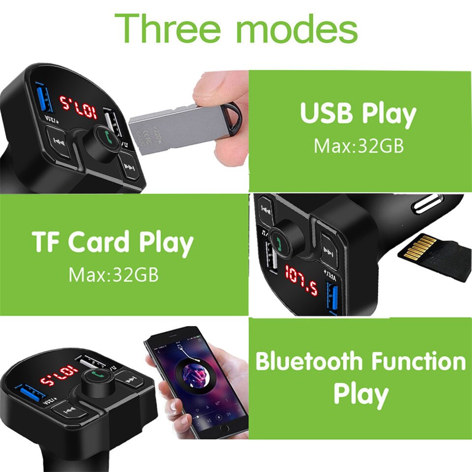 Transmisor FM con Bluetooth Aux USB modulador Kit de manos libres para coche de Audio de coche MP3 jugador 3.1A rápido Dual adaptador de cargador de coche USB