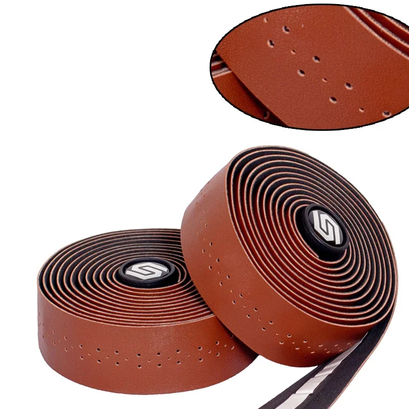 Vintage Perforated Bicycle Handlebar Straps Leather Shock Absorbing Anti-slip Comfort Extended Road Bike Handlebar Straps