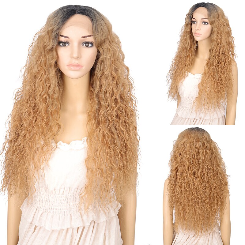 Dianqi Lace Front Pruik Blonde 29 Inch Lange Water Wave Kant Pruik Afro-amerikaanse Pruik Synthetische Ombre Haar Voor Zwarte vrouwen