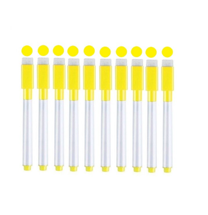 Stylo marqueur pour tableau blanc magnétique effaçable, 10 pièces, stylo fin avec gomme, brosse à dessin pour enfants: YELLOW