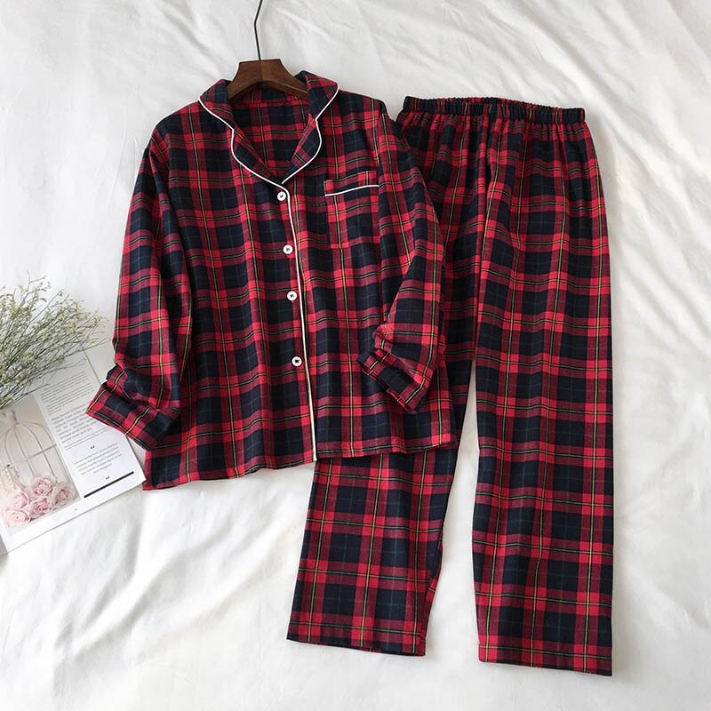 Dames Flanellen Pyjama Broek Vrouwen Casual Revers Knop Plaid Print Tweedelige Lange Mouw Pyjama Pyjama Pak Vrouwen Pyjama Korte Mouw, Zwart, L