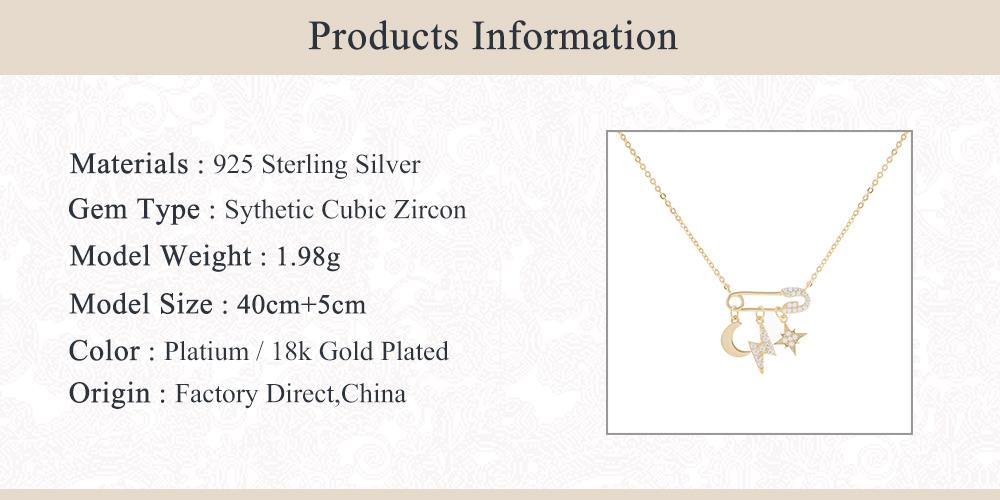 Gs 925 Sterling Zilveren Paperclip Pin Hanger Kettingen Voor Vrouwen Star Moon Lightning Zirkoon Kristallen Hanger Ketting Sieraden