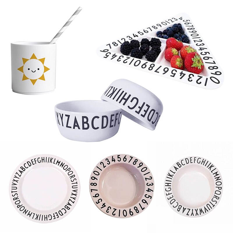Kitchen Utensils Sets Alphabet Dishes For Kitchen Bowl Cup Shallow Plates Breakfast Soup Snack Tray Tableware Food Store Plates