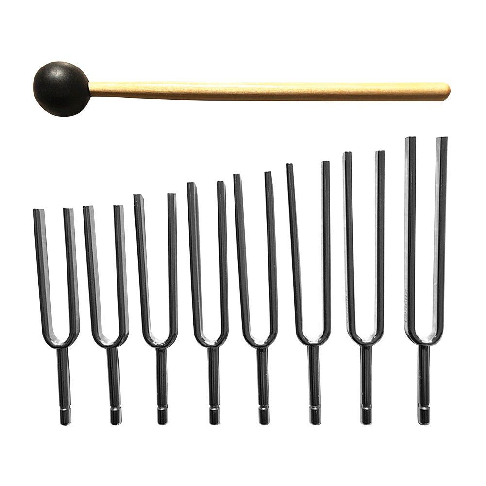 8pcs 256-512HZ Wooden Box Hearing Testing Portable Sound Therapy Mallet Tuning Fork Set Frequency Physics Vibration Steel