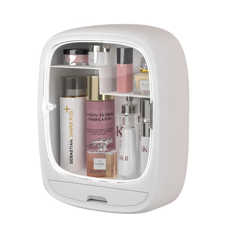 Bathroom Wall-mounted Jewelry Makeup Organizer Large Capacity Jewelry Cosmetic Storage Box Women Skin Care Beauty Rack: White-B