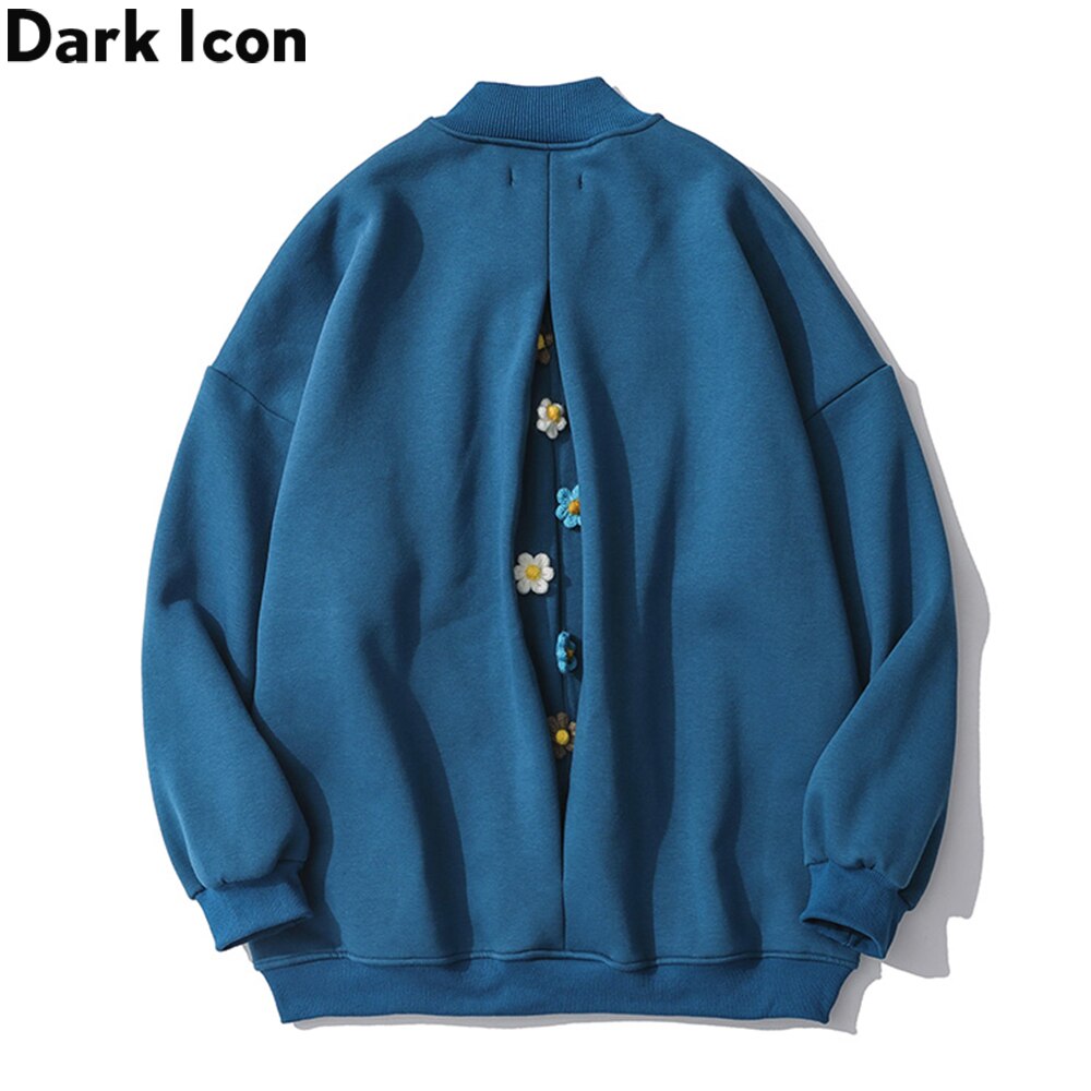 Mørkt ikon blomster overdimensioneret fleece sweatshirt skildpaddehals herre sweatshirts preppy stil løs sweatshirt