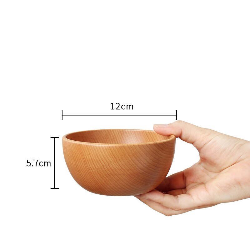 Natural Wooden Salad Bowl Large Round Wood Salad Soup Dining Bowl Plates Storage Wood Kitchen Utensils Set: 12x5.7CM