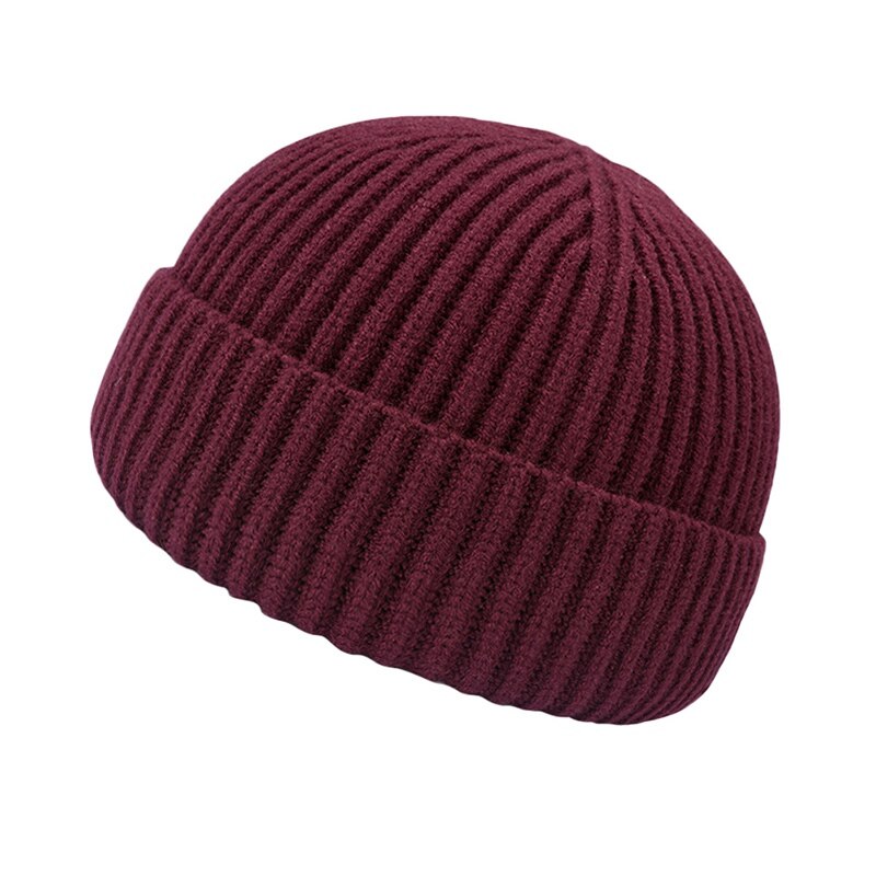 Unisex skullies mössa vinter mössor varma enfärgade stickade mössor casual manlig kort melon mössa utomhus herr mössa motorhuv: Vin, röd