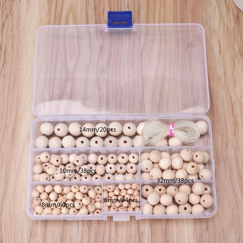 220Pcs Natural Round Loose Wood Beads Jewelry Making Bracelet Necklace With Box