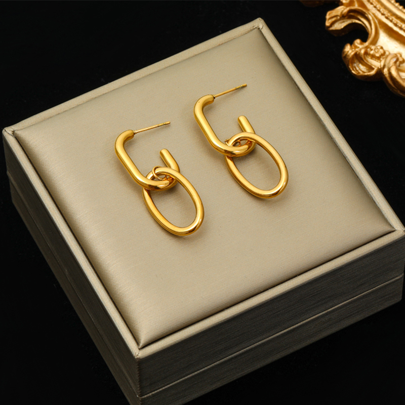 EILIECK-pendientes de acero inoxidable 316L para mujer y niña, aretes giratorios geométricos de Color dorado, joyería para la oreja que no se decolora, para , BAKьги: Color amarillo claro