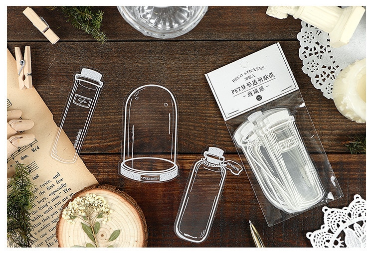 30pcs Transparent And Beautiful White Glassware Sticker Aesthetic Personality Cute Stationery Stickers Scrapbooking Decoration: Glassjar