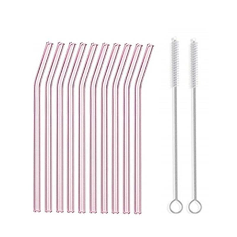 10pcs/Set Glass Straw Reusable Glass Drinking Straws with Brush Eco Friendly Glass Straws for Smoothies Cocktails: Pink