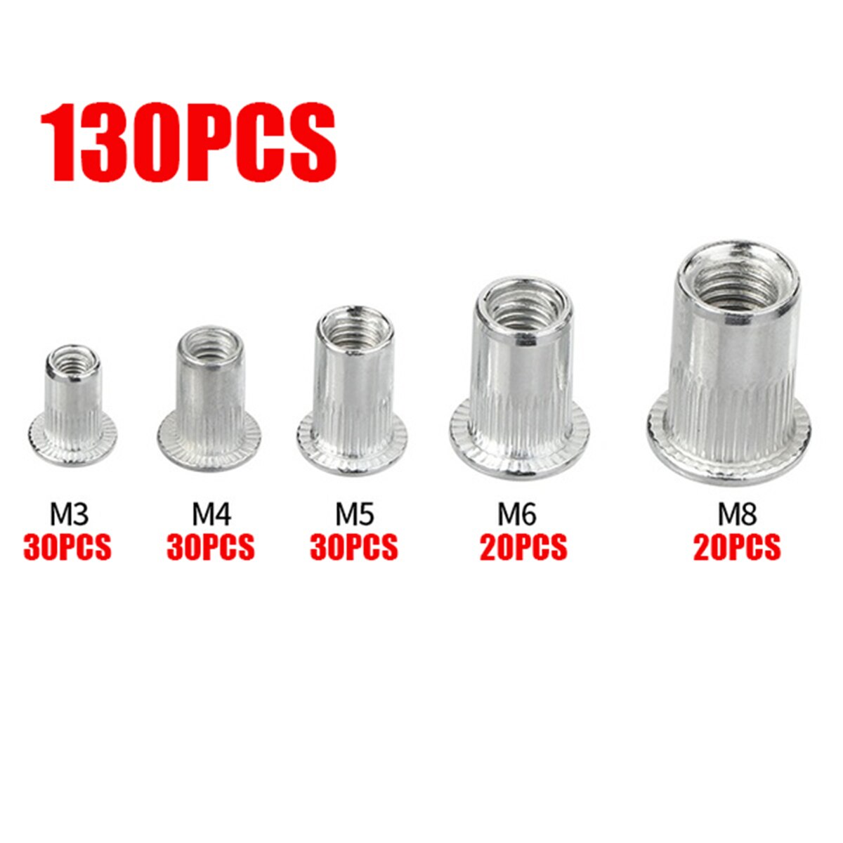 130PCS M3/M4/M5/M6/M8 Aluminium Threaded Rivet Nut furniture screw assortment bolt assortment