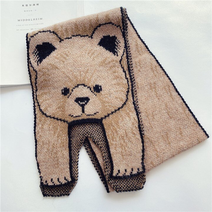 Kids Boys Girls Scarf Winter Warm szalik Children Scarves Cute Cartoon Animals Long Knitted Scarf шарф детский Accessories: khaki