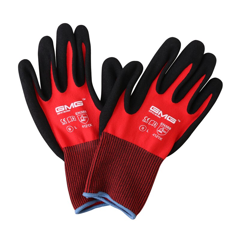 Bau Handschuhe GMG verrotten Nylon Hülse Schwarz Nitril sandig Beschichtung Arbeit Sicherheit Handschuhe Männer Arbeit Handschuhe