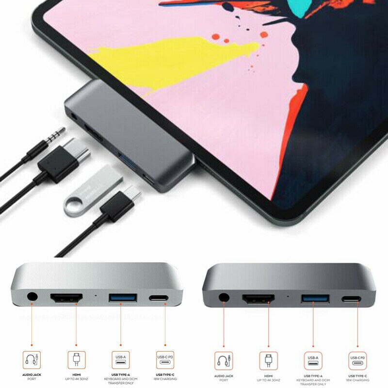 PYMH-Adaptador USB 3,0 de aluminio tipo C para iPad Pro, dispositivo 4K HDMI, estación de acoplamiento para ordenador portátil