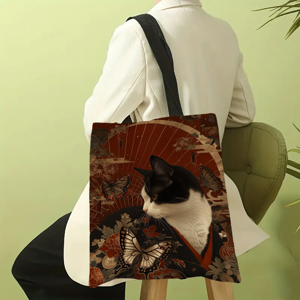 Sac fourre-tout classique chat noir et blanc avec imprimé chat, sac de plage de Shopping à bandoulière réutilisable pour femmes, sac de transport décontracté Durable: vert militaire