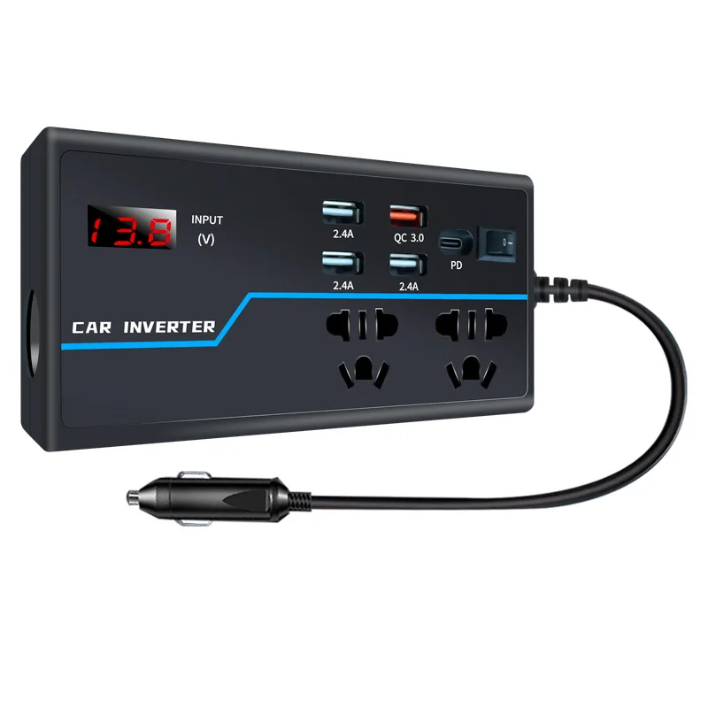 8-poorts 200W auto dubbele spanning auto-omvormer zware auto-energie met snel opladen voor camper kamperen off-grid reizen auto-accessoires: Default Title
