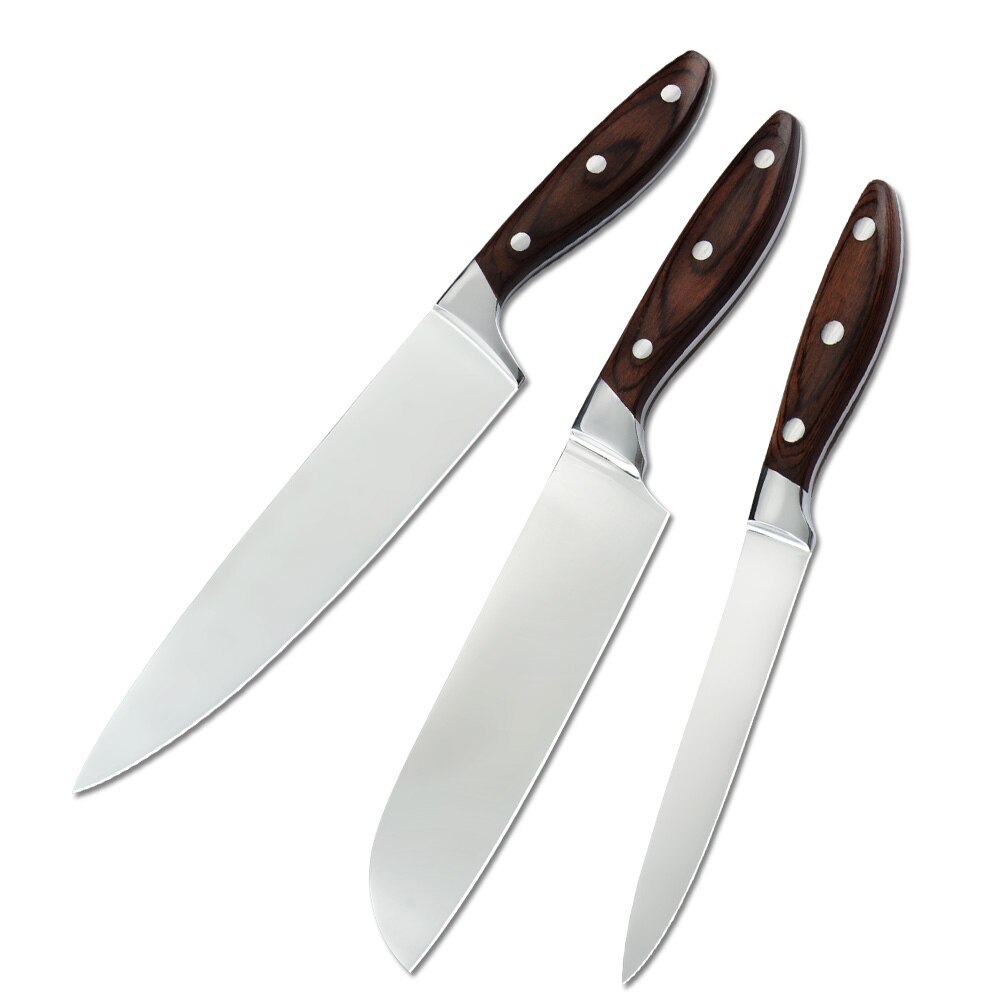 DAMASK Japan Stainless Steel Chef Knife 8 inch Sharp Blade Rivet Wood Handle Cooking Knives 3Cr13mov Steel Kitchen Knives Set: 3 pcs set